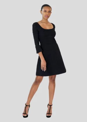 Edith - Knit Brocade Fabric, White and Textured Black Dress