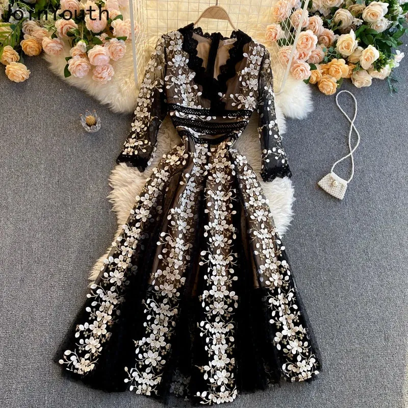 Elegant Floral Embroidered Maxi Dress