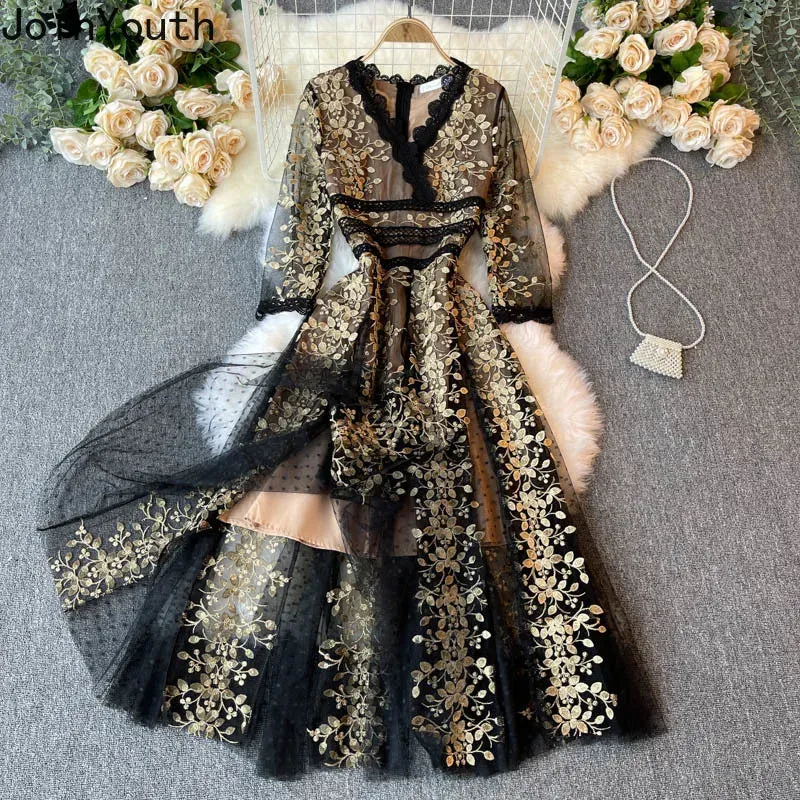 Elegant Floral Embroidered Maxi Dress