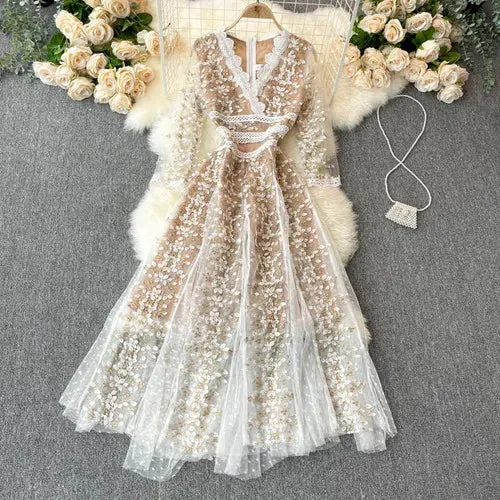 Elegant Floral Embroidered Maxi Dress