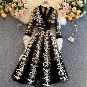 Elegant Floral Embroidered Maxi Dress