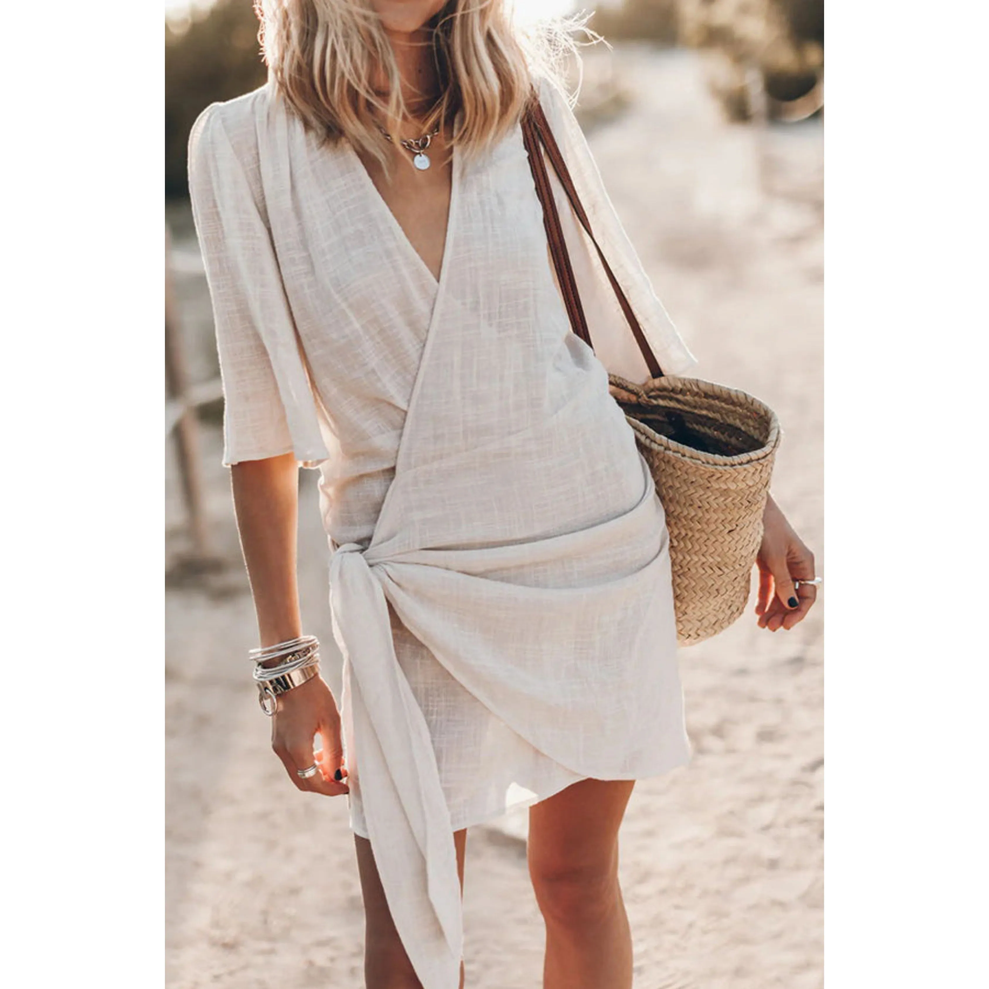 Elizabeth® | Women's wrap dress with waistband and bow