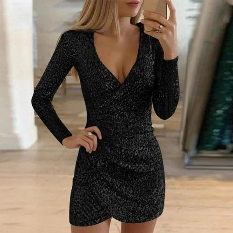 Elsie® | Glitter wrap mini party dress for glamour