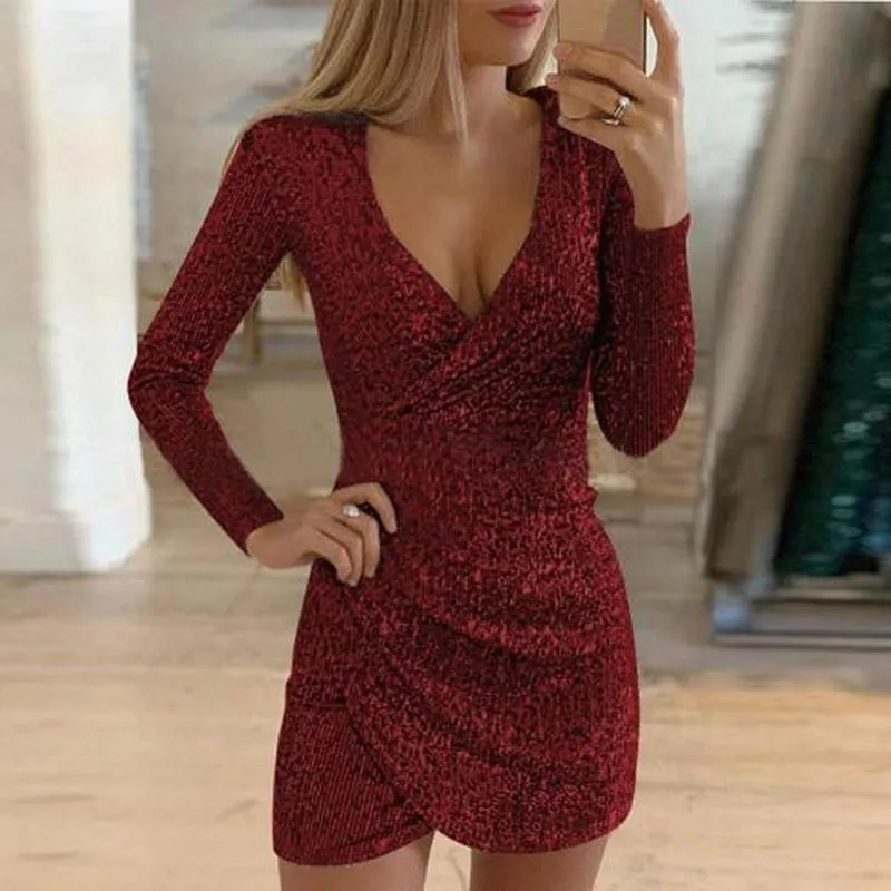 Elsie® | Glitter wrap mini party dress for glamour