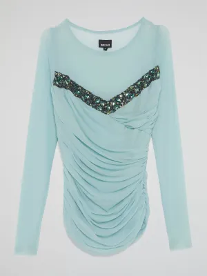 Embellished Ruched Long Sleeve Top