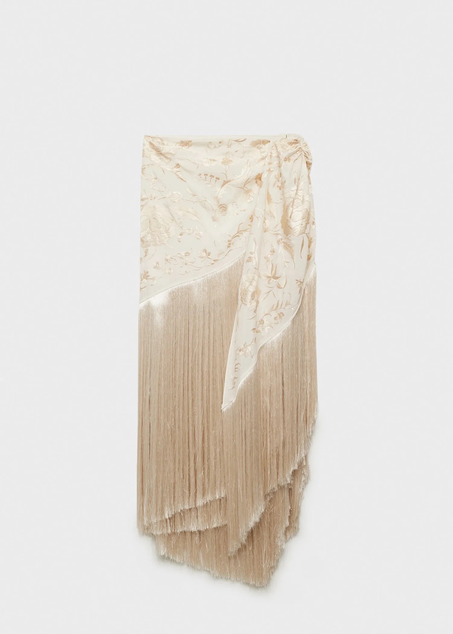 Embroidered fringe pareo-style skirt