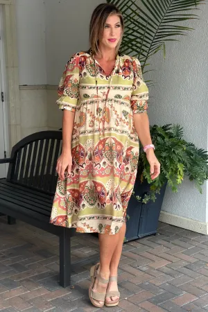 Emmers Border Print Tiered Midi Dress