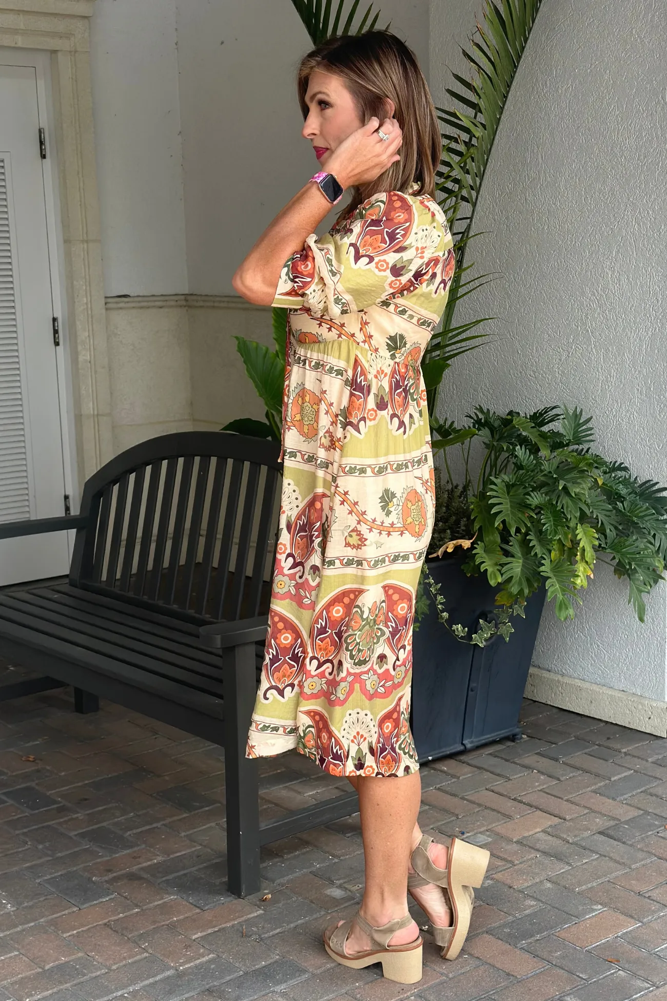 Emmers Border Print Tiered Midi Dress