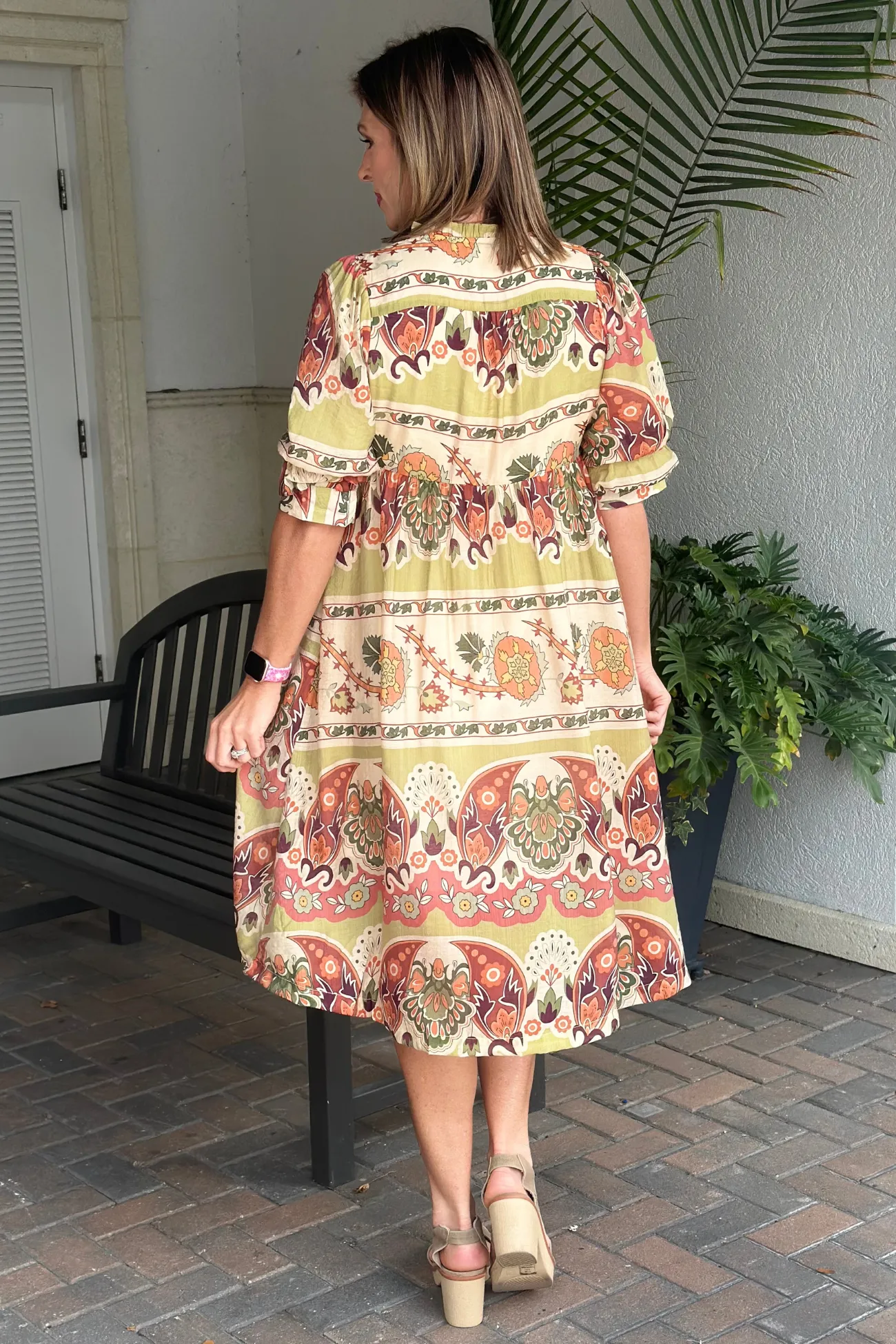 Emmers Border Print Tiered Midi Dress
