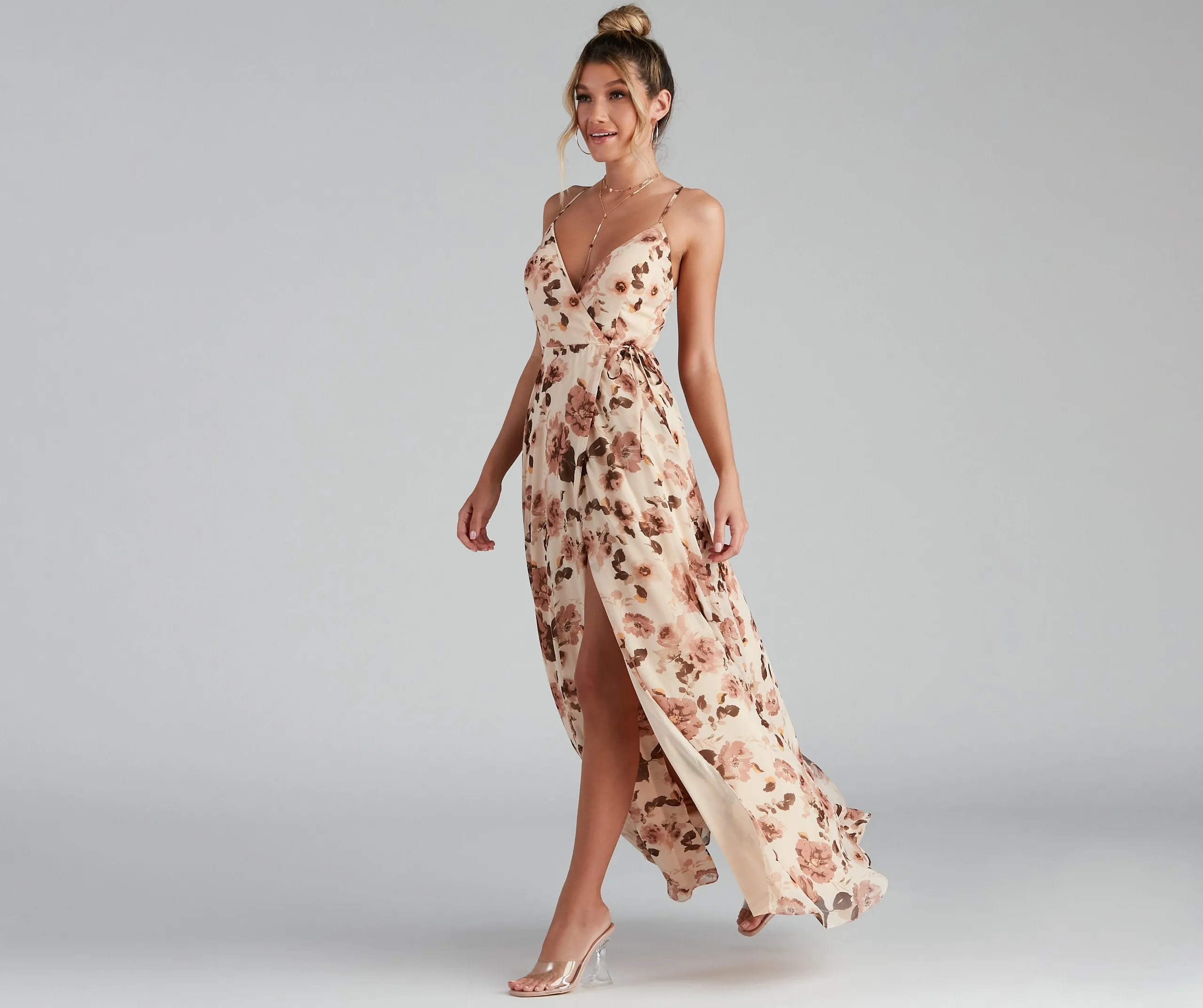 Erika Floral Chiffon Charming Wrap A-Line Formal Dress