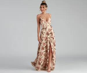 Erika Floral Chiffon Charming Wrap A-Line Formal Dress