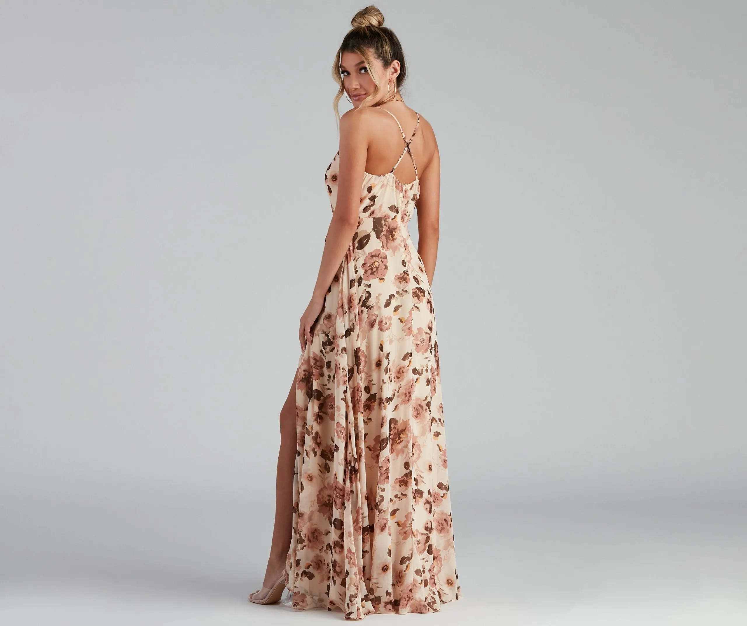 Erika Floral Chiffon Charming Wrap A-Line Formal Dress
