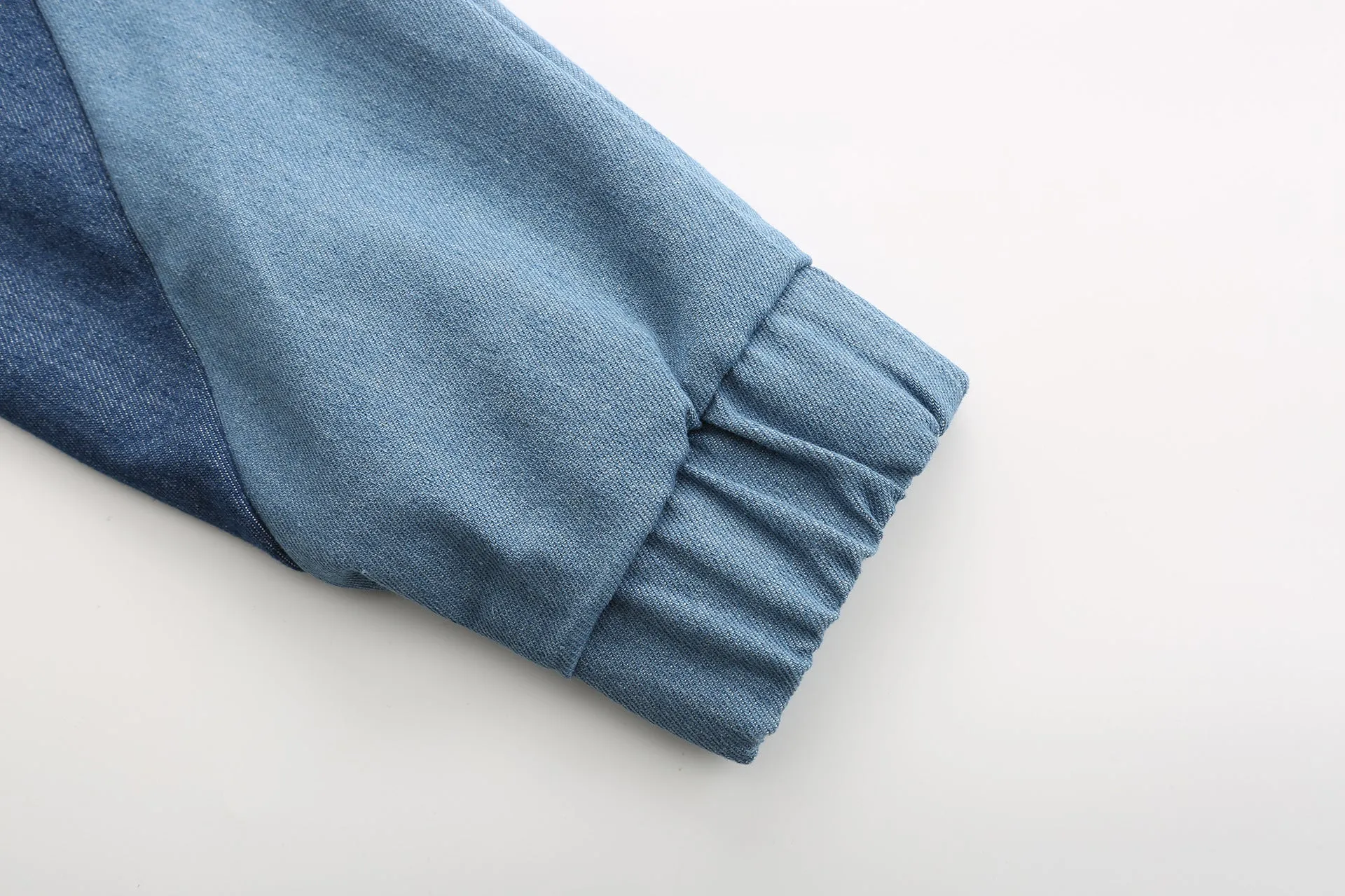 Fashion Colorblock Denim Short Collar Jacket