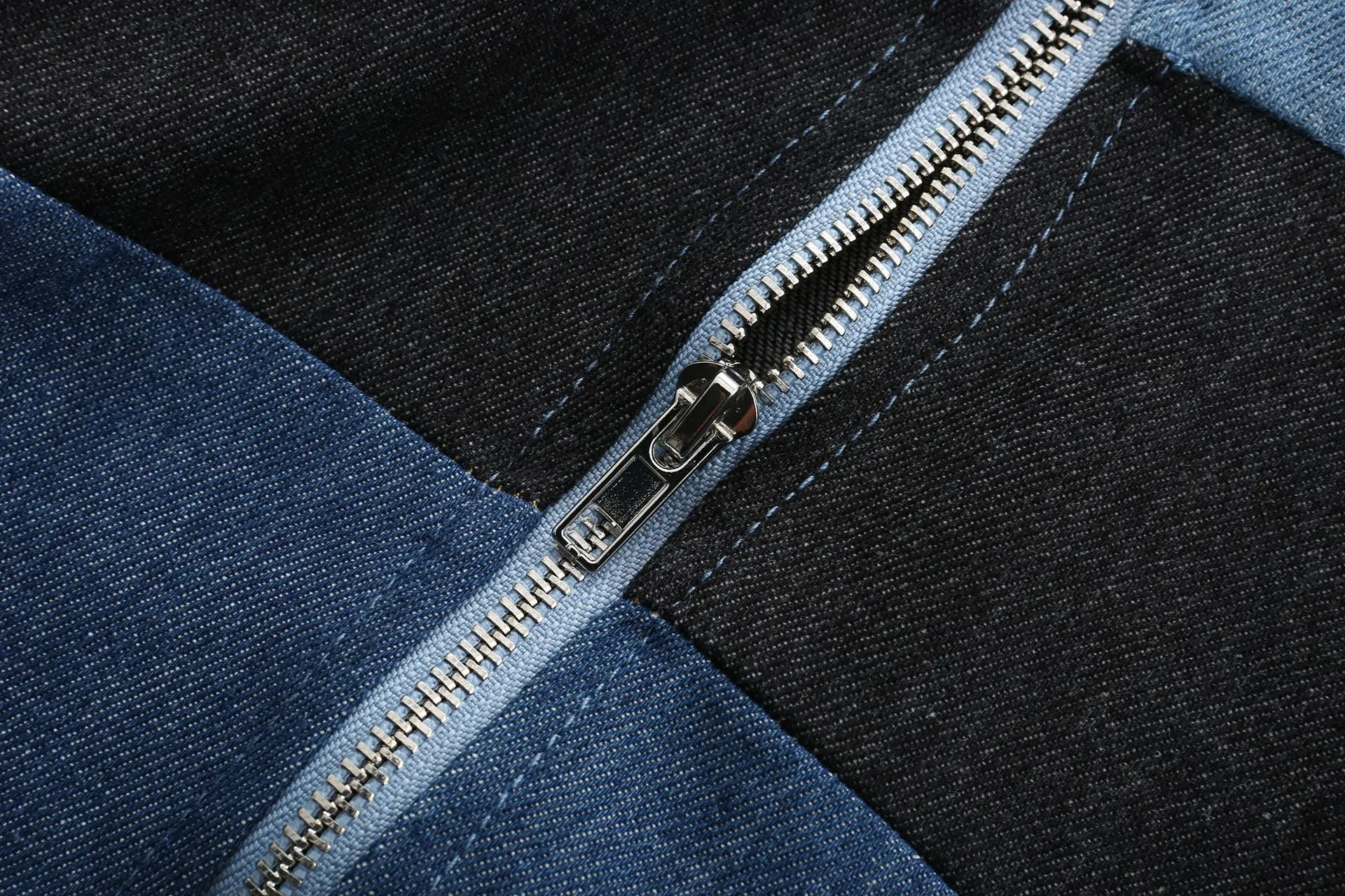 Fashion Colorblock Denim Short Collar Jacket
