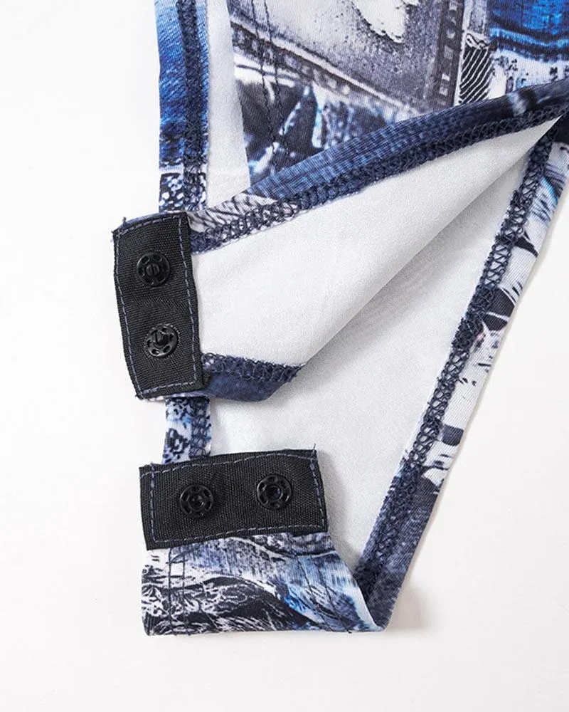Faux Denim Patch Drawstring Coord Set