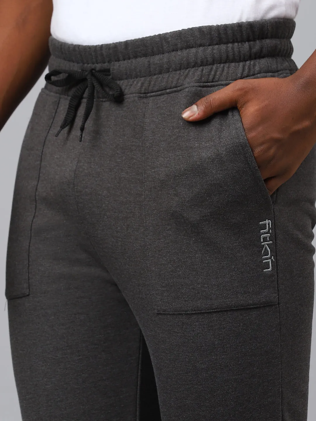 Fitkin Men Grey Cargo Fleece Jogger