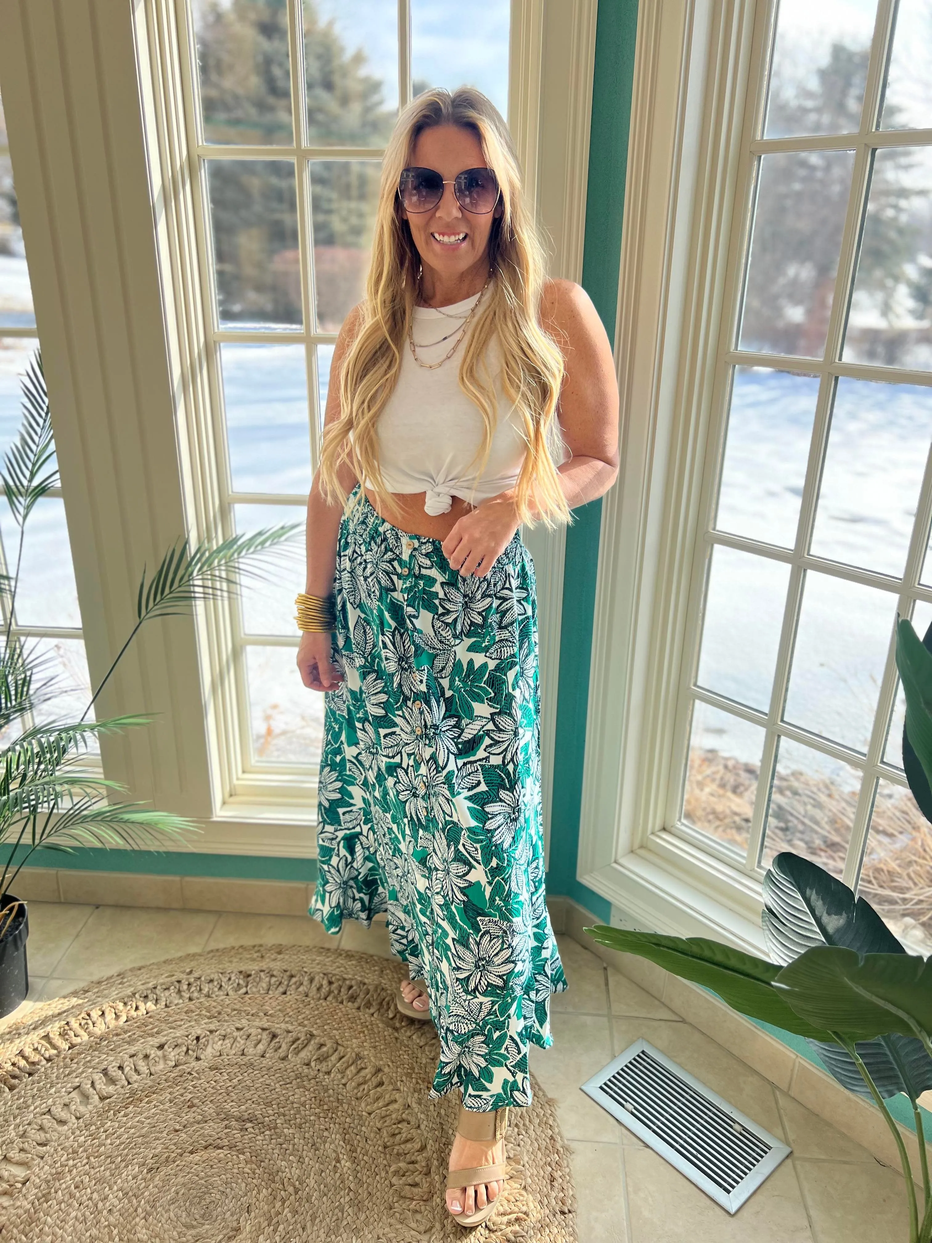Floral Button Front Smocked Maxi Skirt - Final Sale