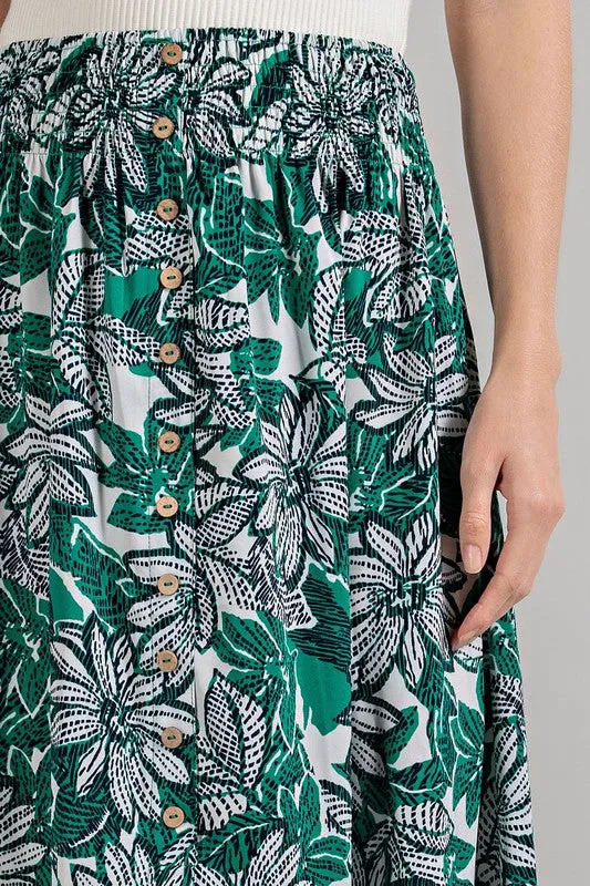 Floral Button Front Smocked Maxi Skirt - Final Sale