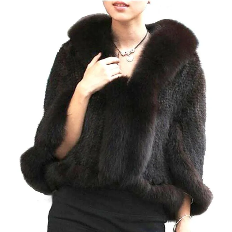 Fur Wrap with Knitted Fur Shawl Collar