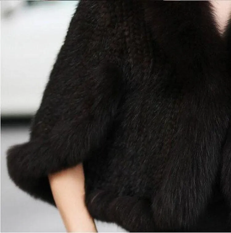Fur Wrap with Knitted Fur Shawl Collar