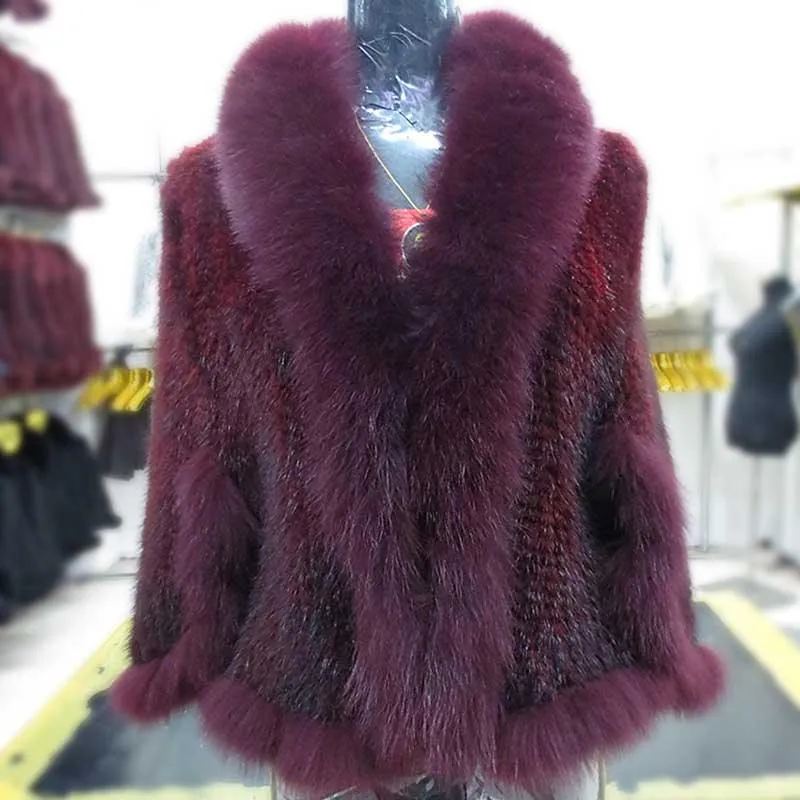 Fur Wrap with Knitted Fur Shawl Collar