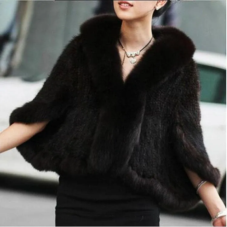 Fur Wrap with Knitted Fur Shawl Collar