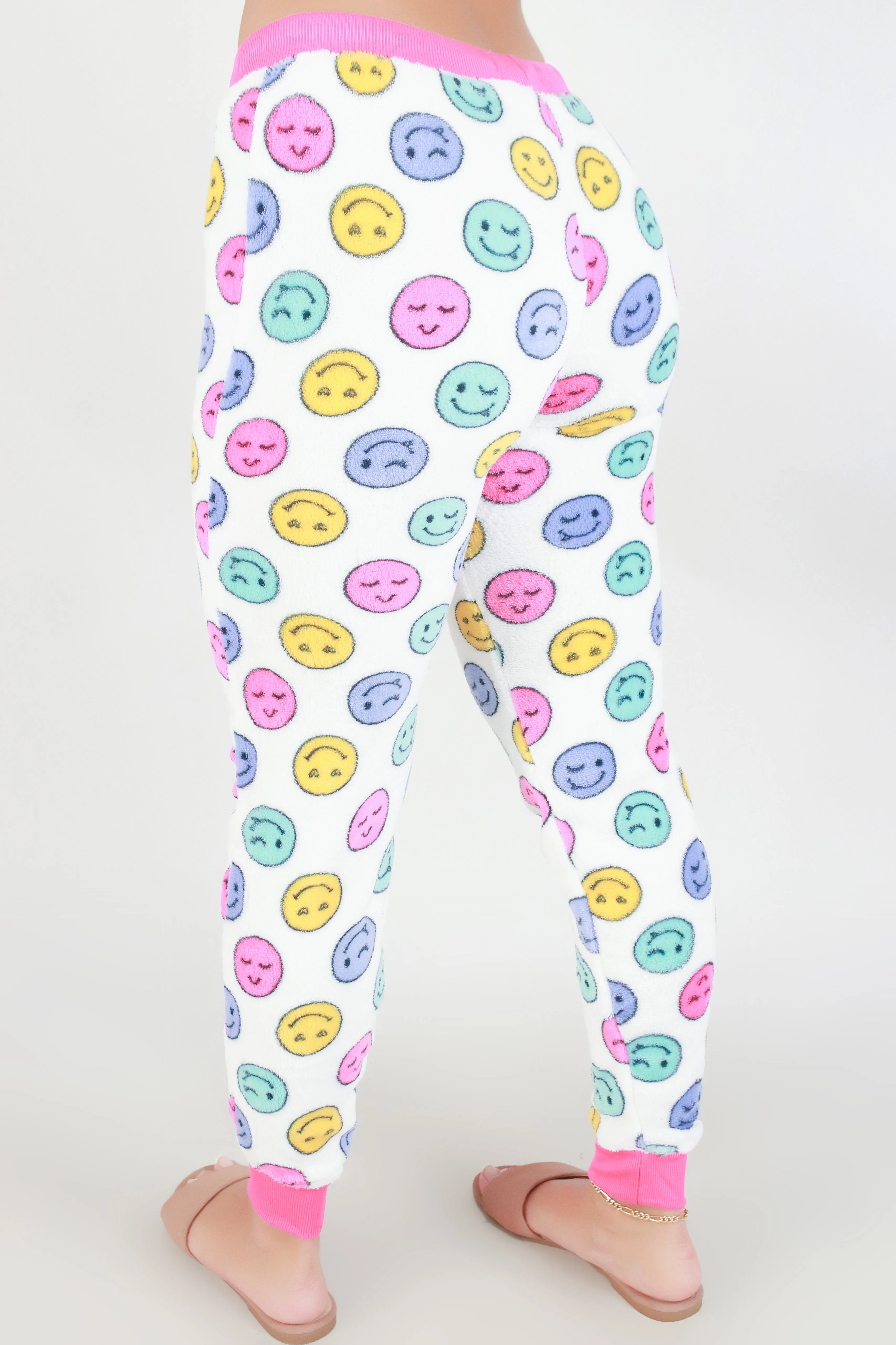FUZZY HAPPY FACE SLEEP PANTS