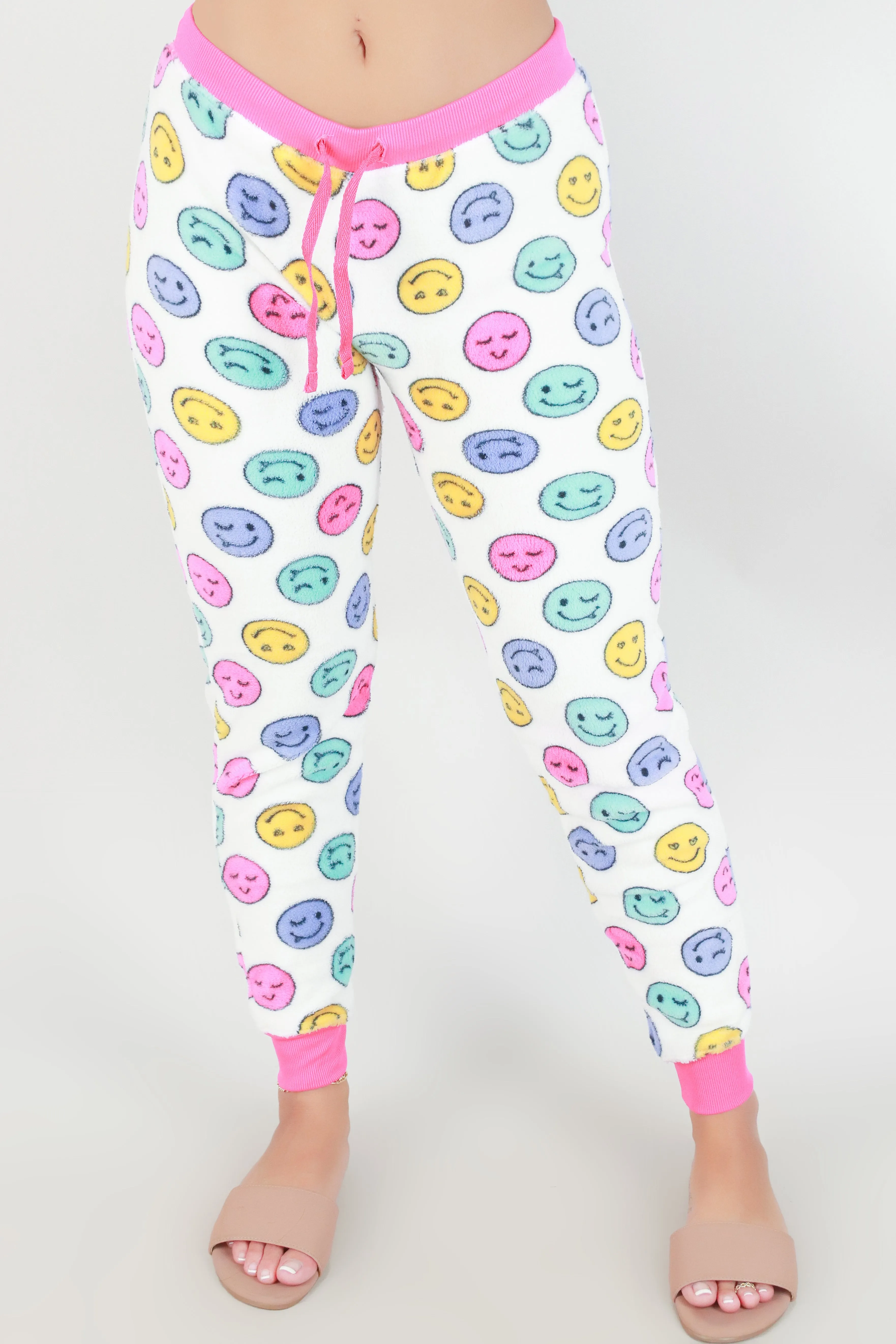FUZZY HAPPY FACE SLEEP PANTS