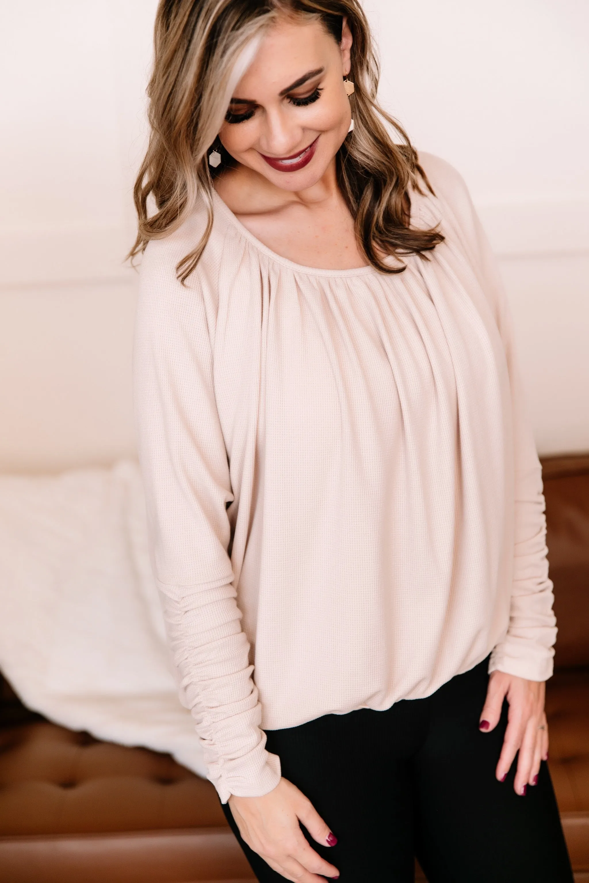 Gathered Together Ruched Oatmeal Top