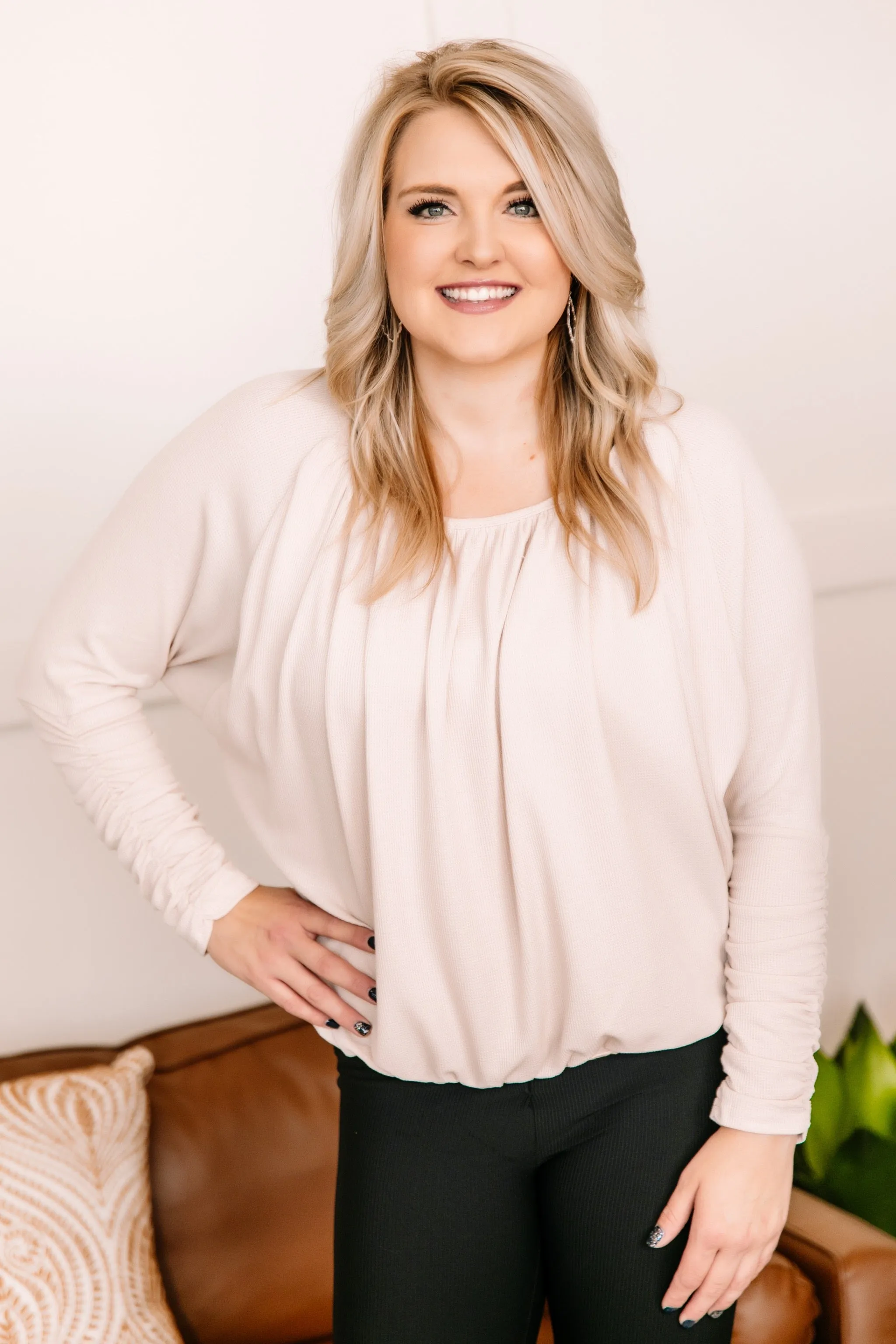 Gathered Together Ruched Oatmeal Top