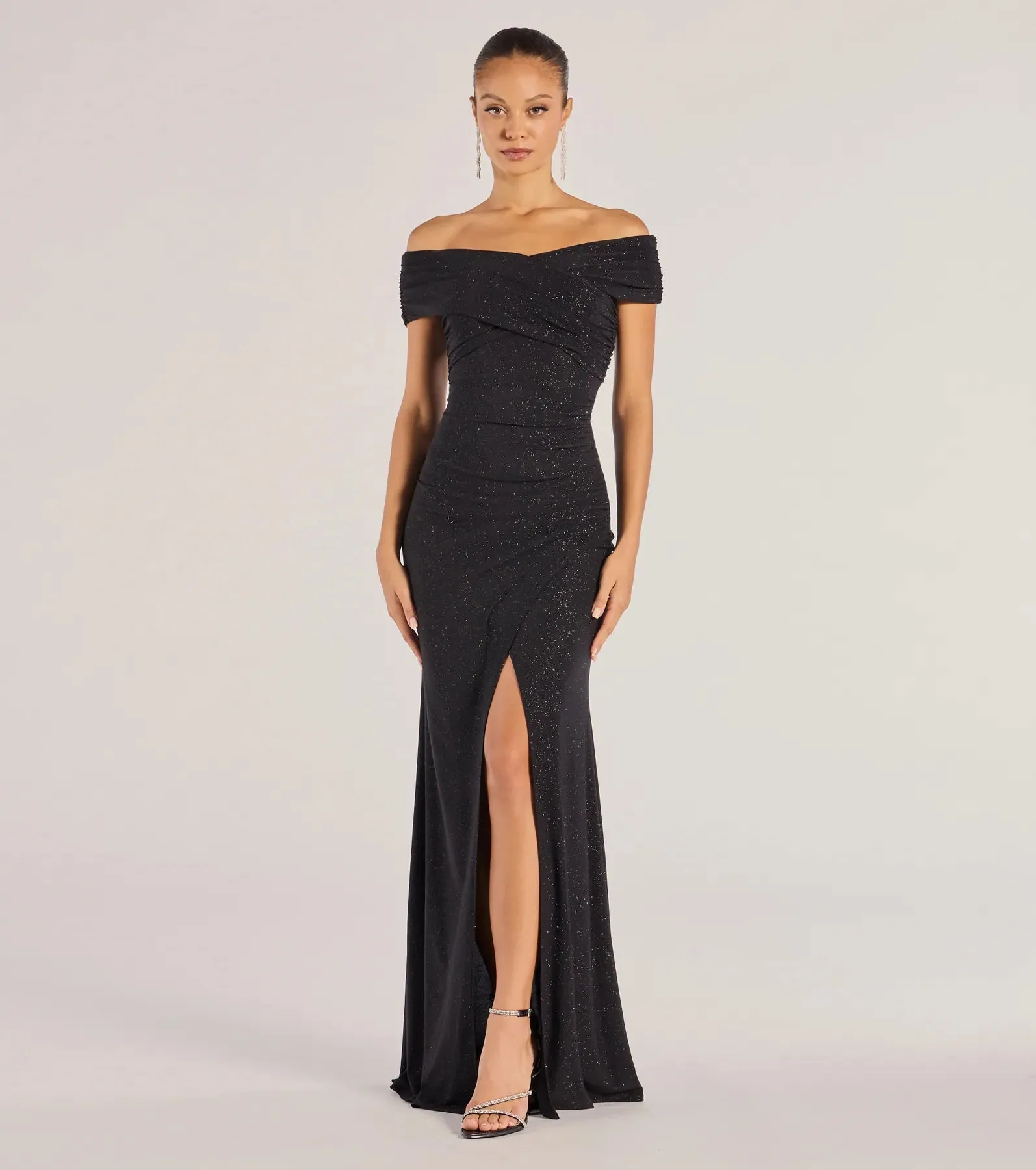 Giada Glitter Knit Off-the-Shoulder Column Dress