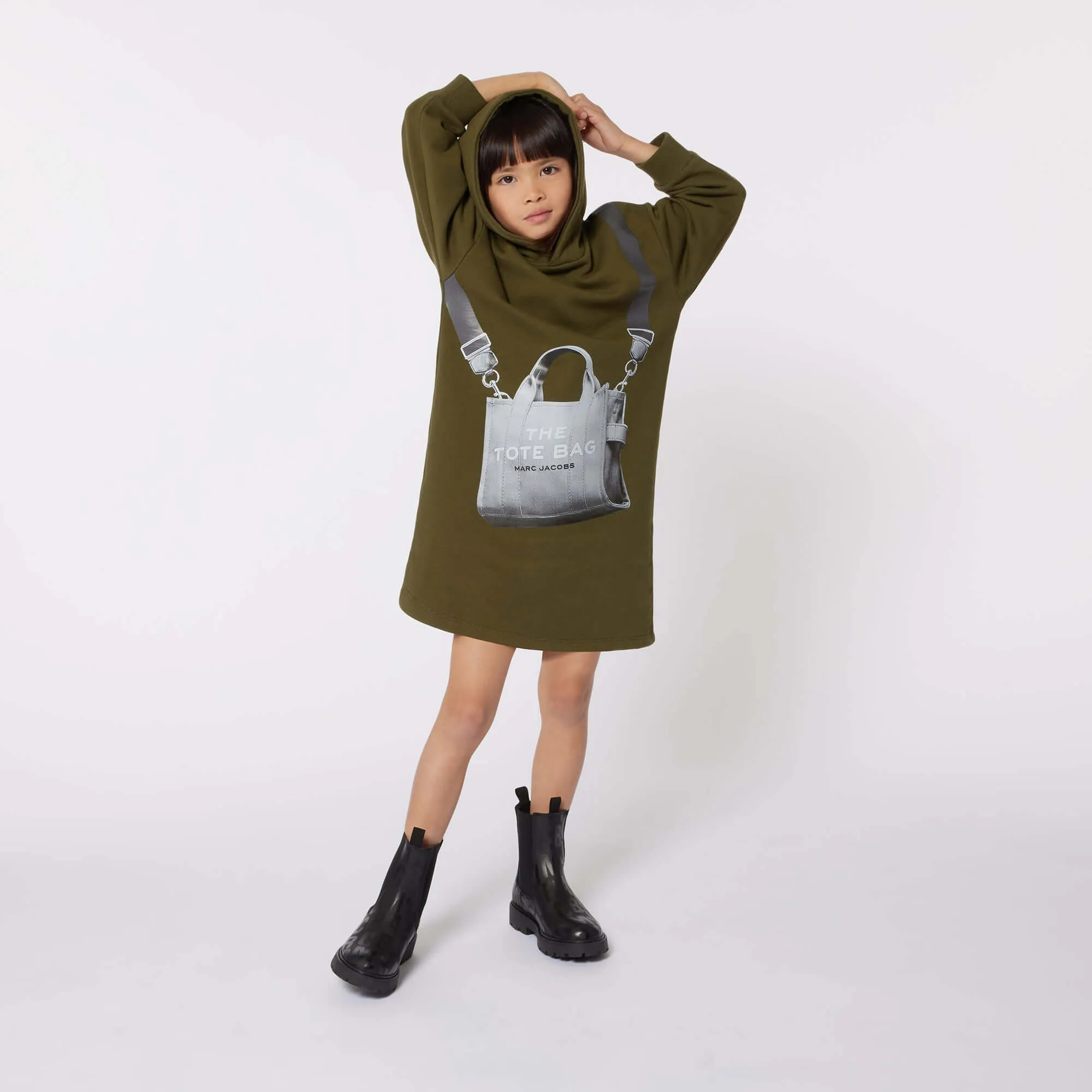 Girls Khaki Hooded Bag Dress