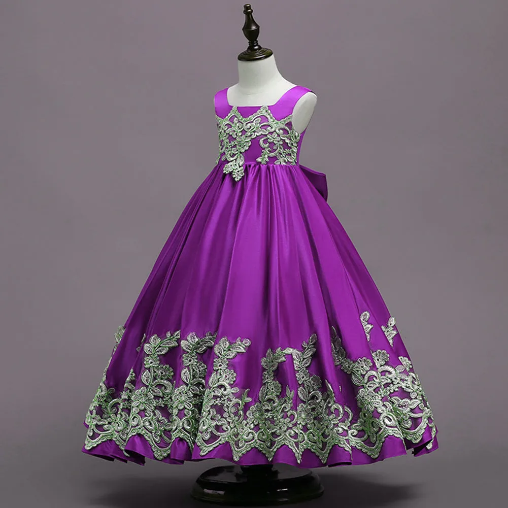 Girls Silver Lace Flower Girl Dresses for Wedding Beaded Pageant Ball Gown