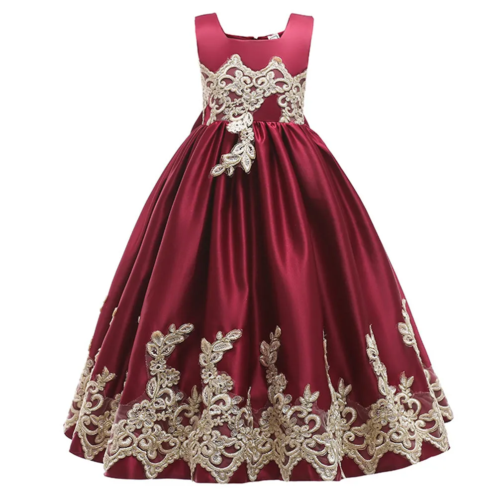 Girls Silver Lace Flower Girl Dresses for Wedding Beaded Pageant Ball Gown