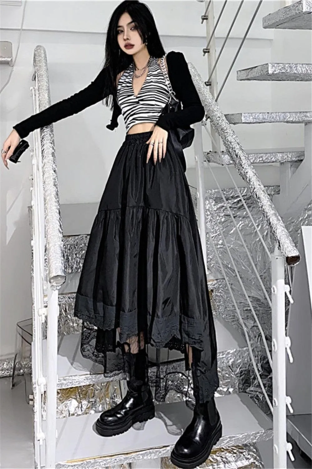 Gothic Pleated Vintage High Waist Long Skirt