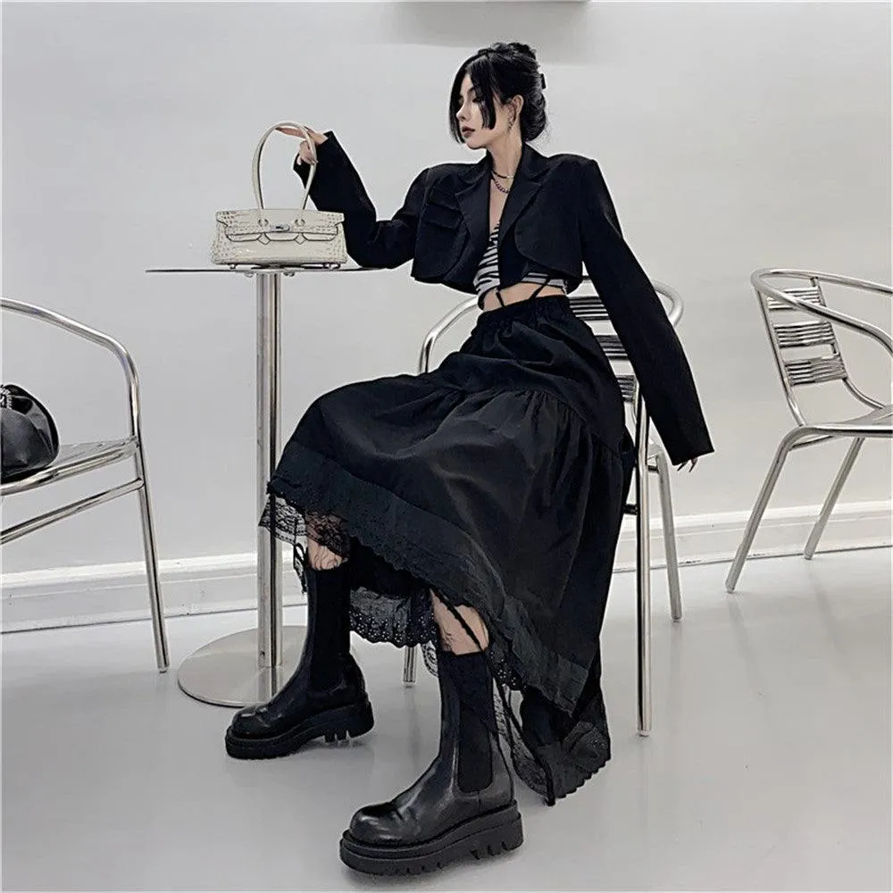 Gothic Pleated Vintage High Waist Long Skirt