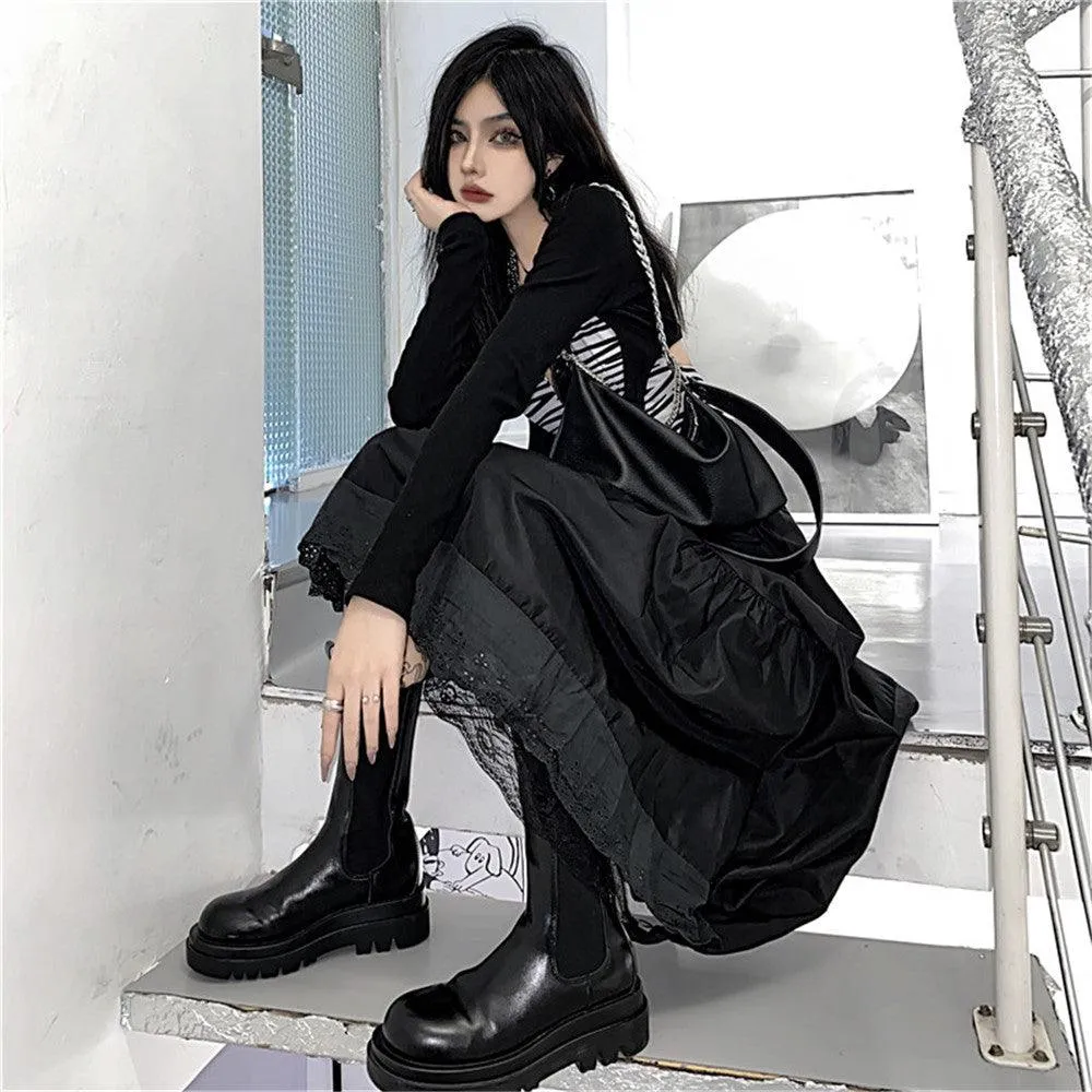 Gothic Pleated Vintage High Waist Long Skirt