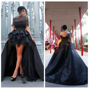 Gothic Sheer Black Prom/Bridal Hi-Lo Tailor Made Sweep Train Maxi Gown Free Shipping