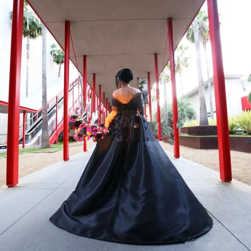 Gothic Sheer Black Prom/Bridal Hi-Lo Tailor Made Sweep Train Maxi Gown Free Shipping