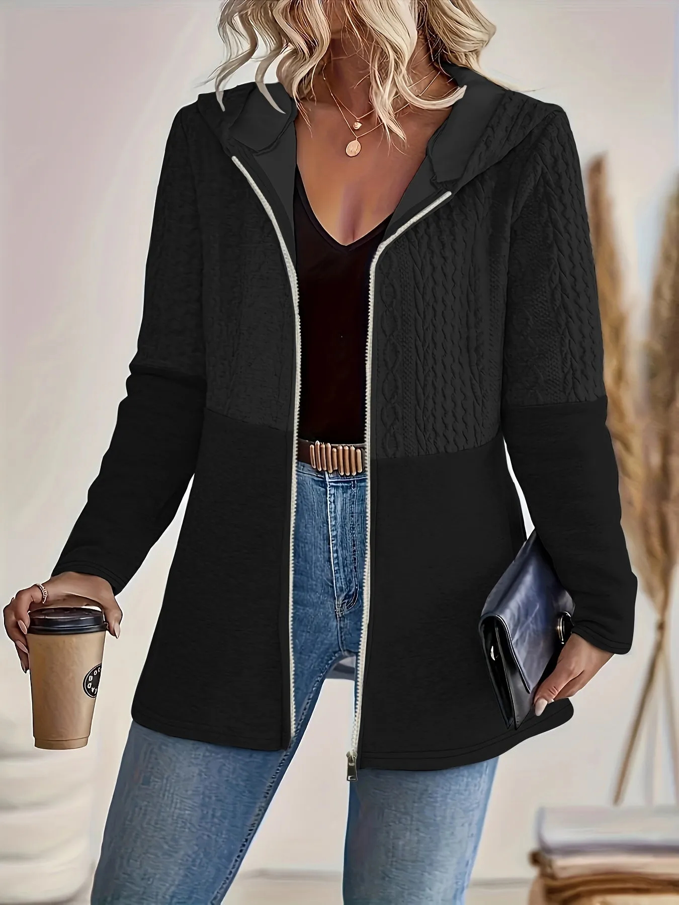 Graue Strickjacke mit Kapuze - Mila