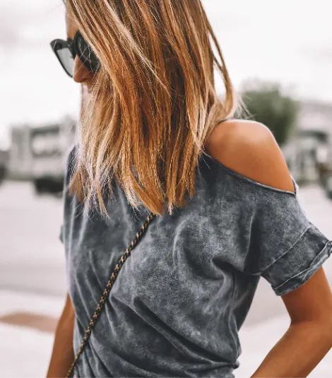 GRAY VINTAGE COLD SHOULDER TSHIRT