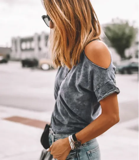 GRAY VINTAGE COLD SHOULDER TSHIRT