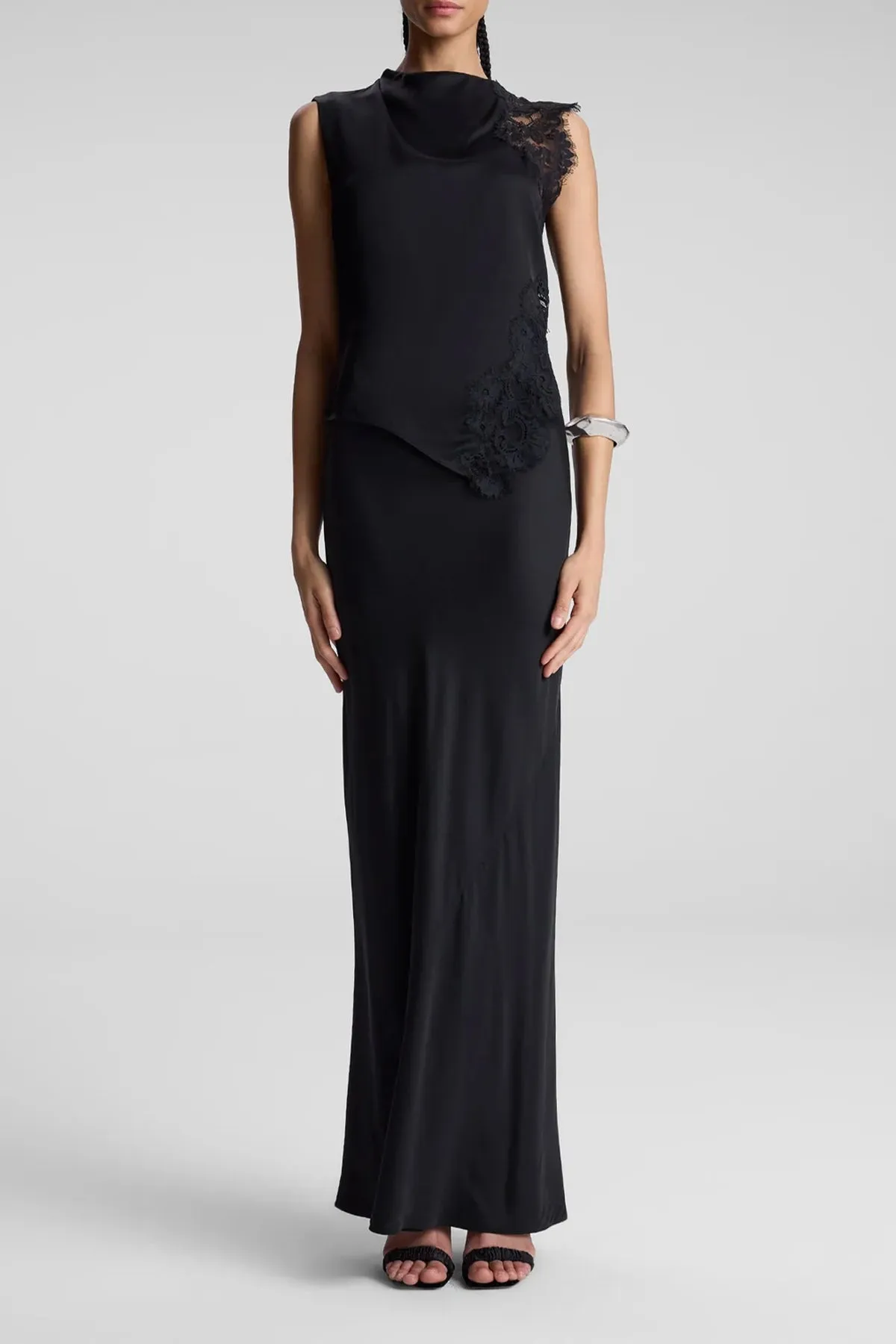 Greta Satin Maxi Skirt in Black