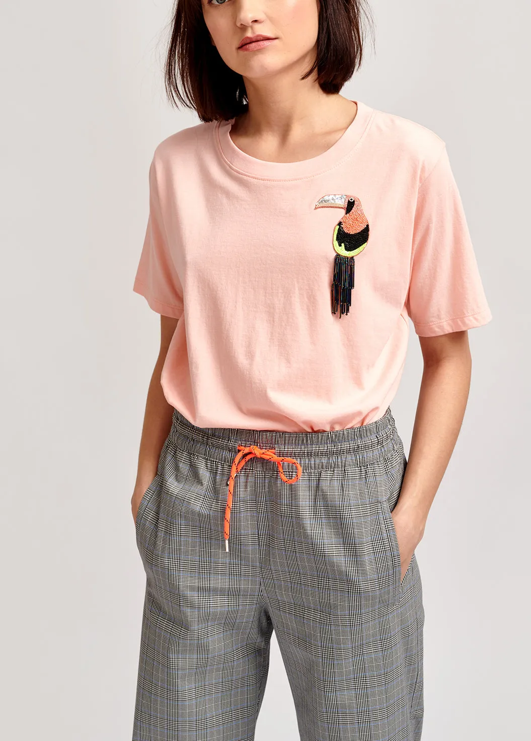 Grey plaid track pants