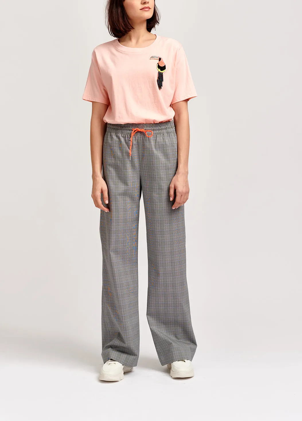 Grey plaid track pants