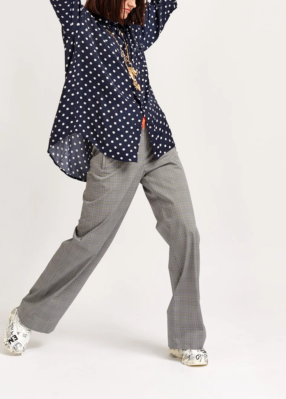 Grey plaid track pants