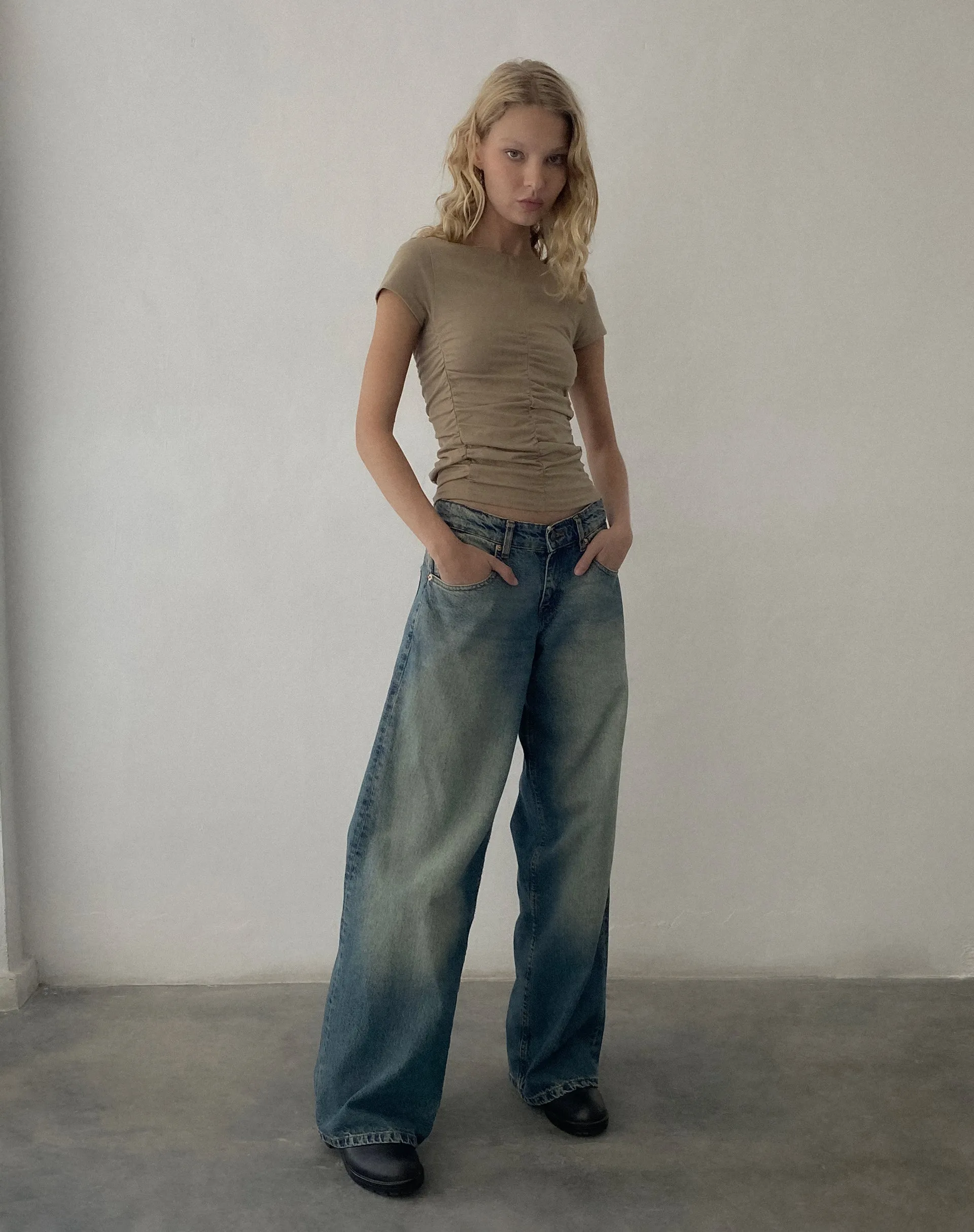 Gryae Ruched Front Top in Biscotti