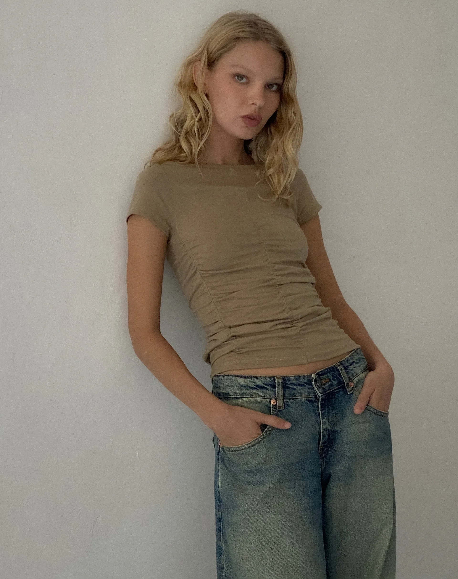 Gryae Ruched Front Top in Biscotti