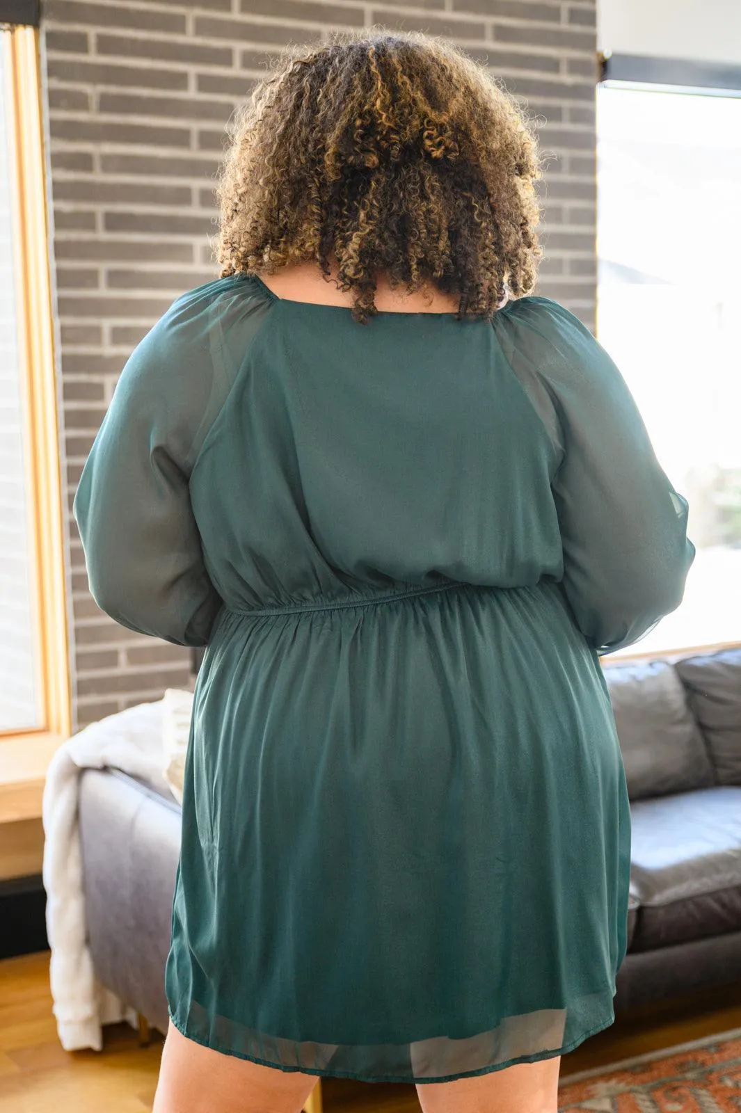 Hazel Blues® | Front And Center Balloon Sleeve Dress in Green