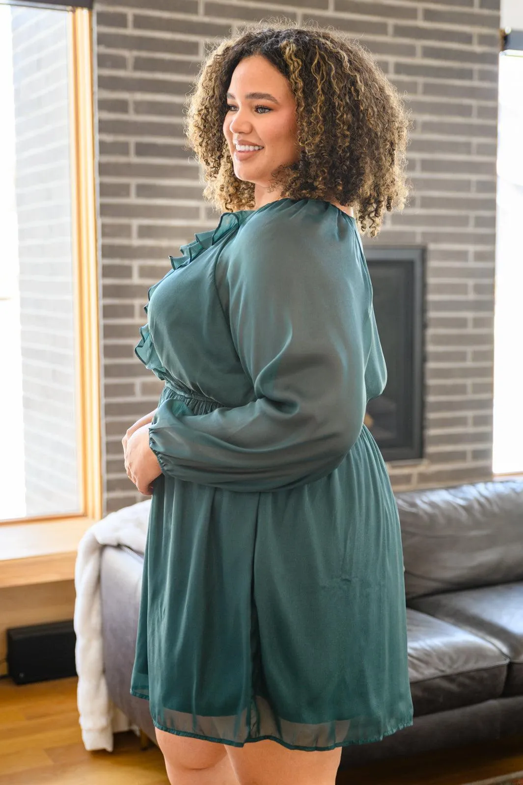 Hazel Blues® | Front And Center Balloon Sleeve Dress in Green